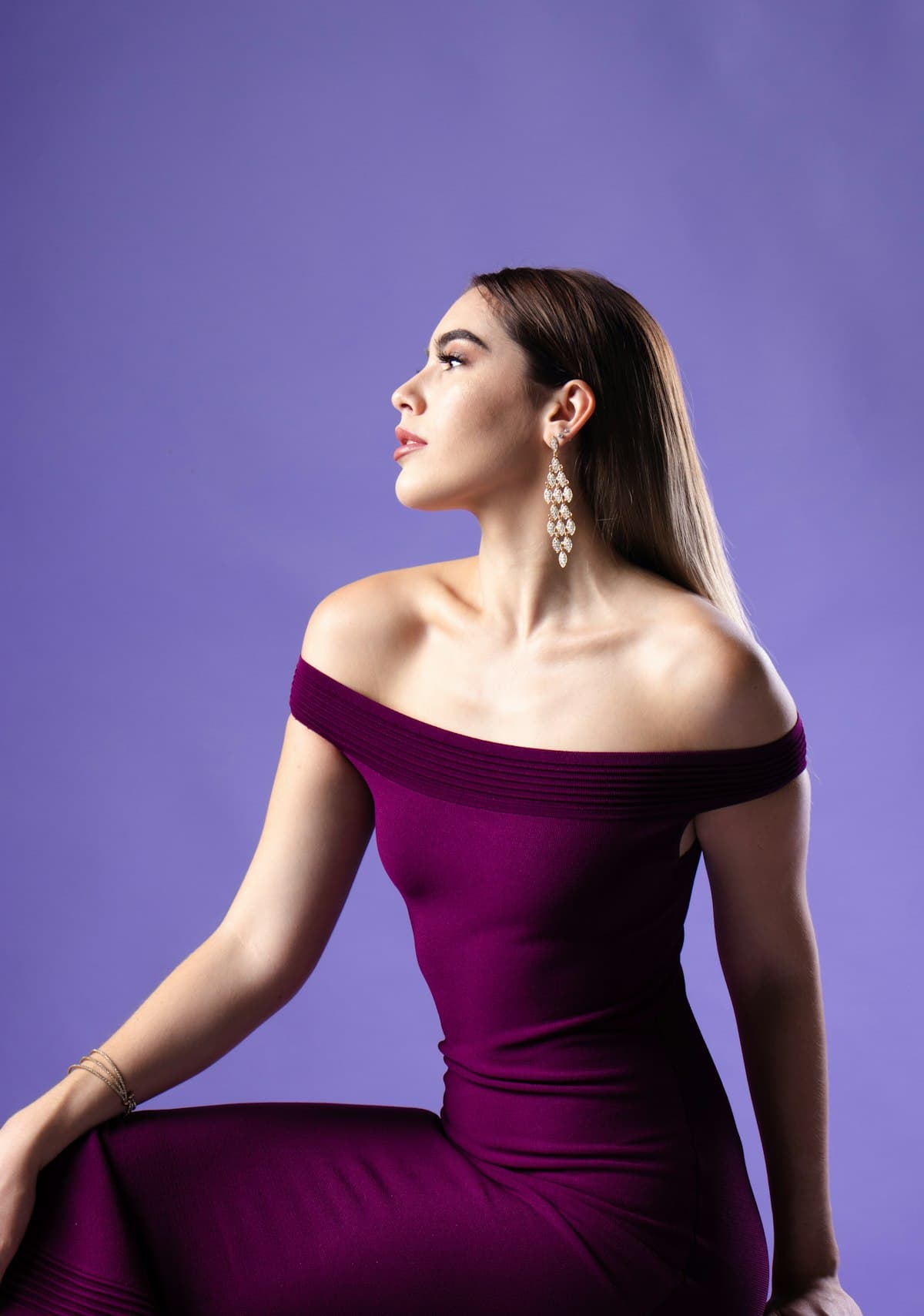 The satin gown, in burgundy
